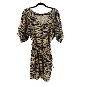 NICHOLAS Zebra Print V Neck Short Sleeve Belted Mini Dress Women's Size M